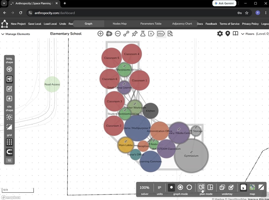 Anthropocity graph-based spatial planning platform